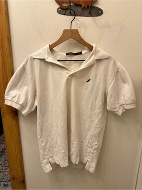 Nautica White Short-Sleeve Polo with Navy Logo